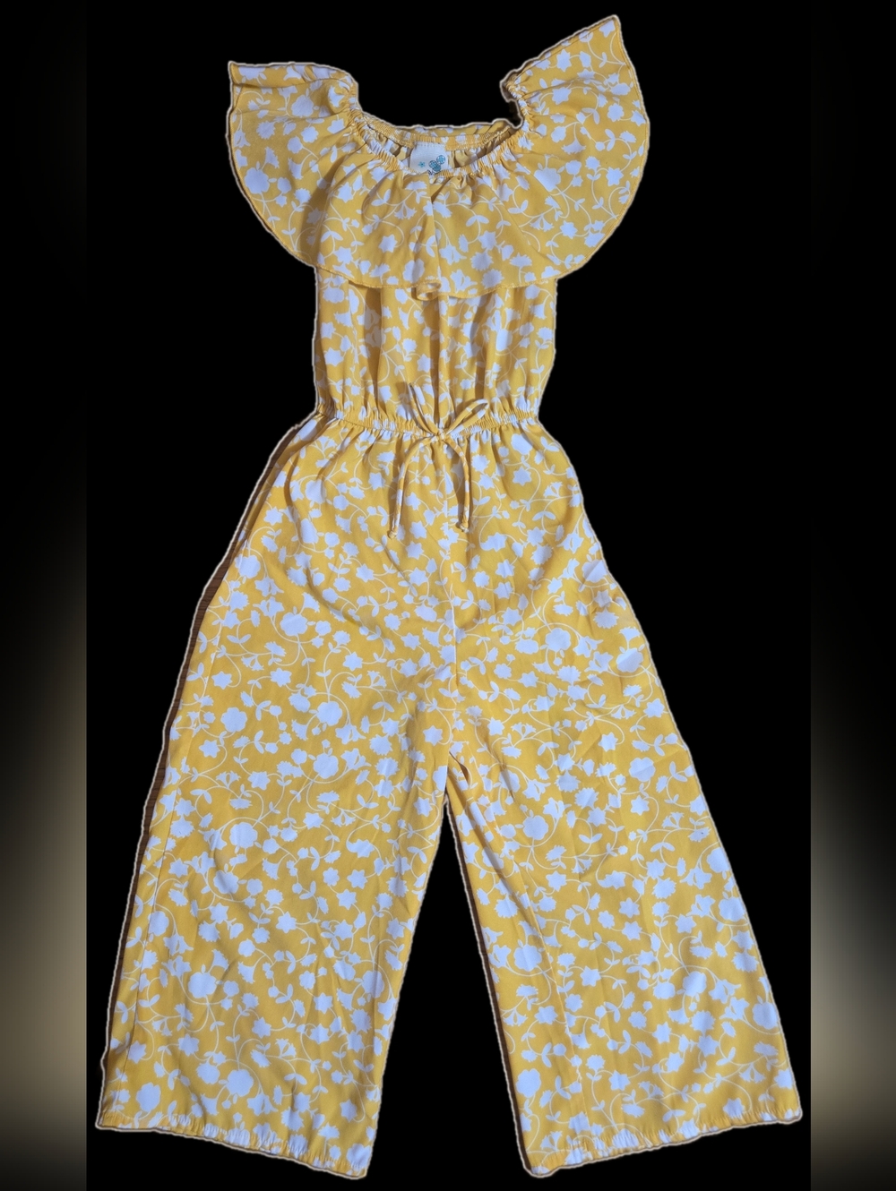 Size 7 Lily Bleu Yellow Floral Ruffle One-Piece Jumpsuit